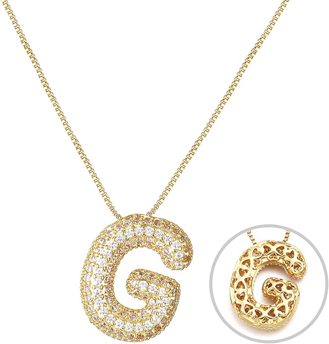 RWQIAN Letter Necklace for Women Bubble, Chunky Initial Alphabet A-Z Pendant Puffy Name Personalized Necklace Dainty Zircon CZ Fashion Jewelry Gifts for Girls Girlfriend