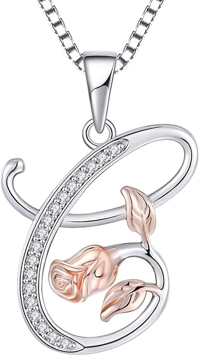 STARCHENIE Initial Necklace for Women Sterling Silver Letters 26 Alphabet Pendant Rose Flower Jewelry Gifts for Family Sisters Friend