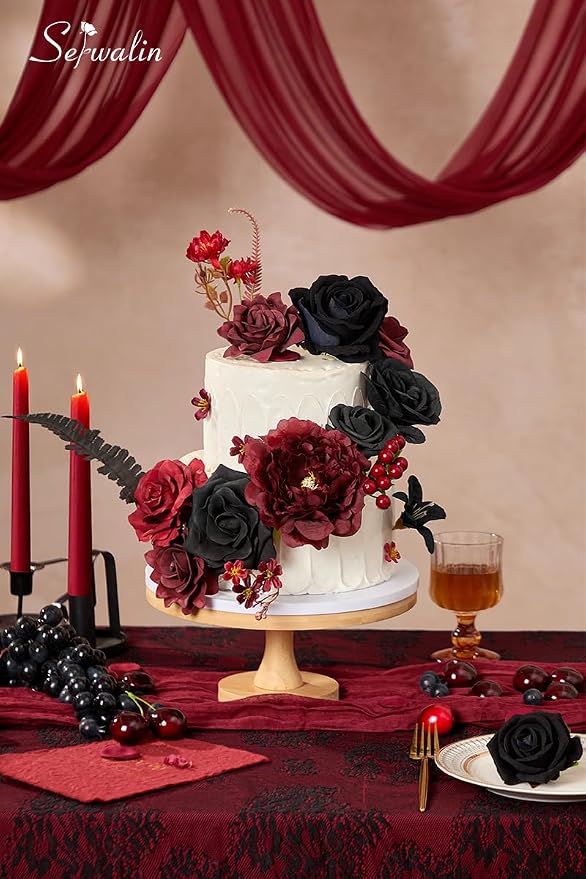 Serwalin Burgundy Black Artificial Flowers Combo, Silk Flowers - Image 2
