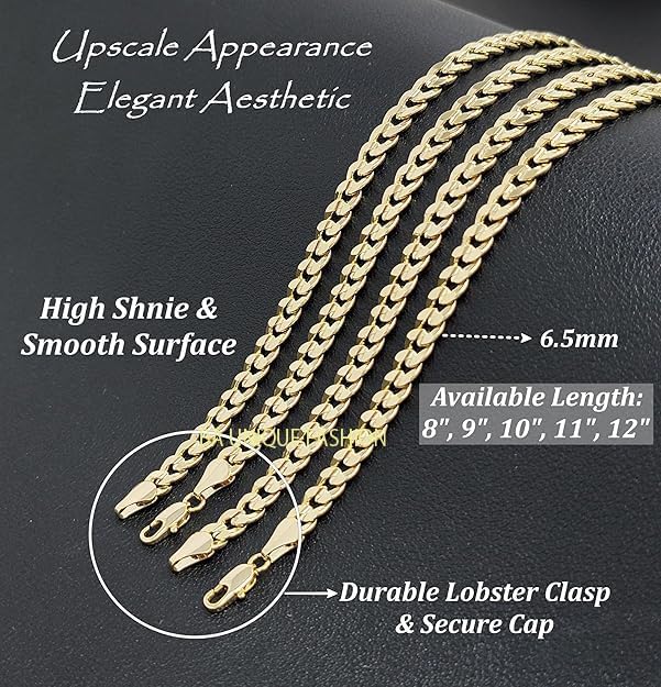 Gold Electroplated Anklet for Women, 9-12 Inch Sizes, Figaro, Cuban, Mariner, Herringbone Design - Made in Korea