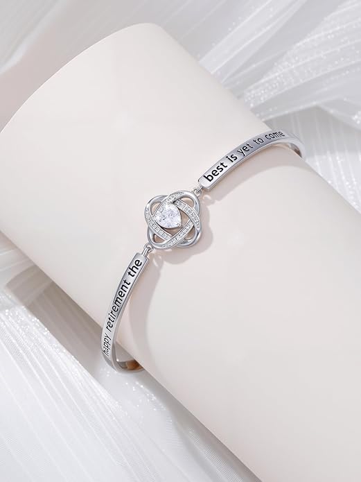 Valentines Day Gifts for Her, 18k White Gold Plated Love Knot Bracelets, Engraved Inspirational and Sentiment Bangle, Anniversary Birthday Jewelry Gift for Lover Wife Girlfriend Sister Friends