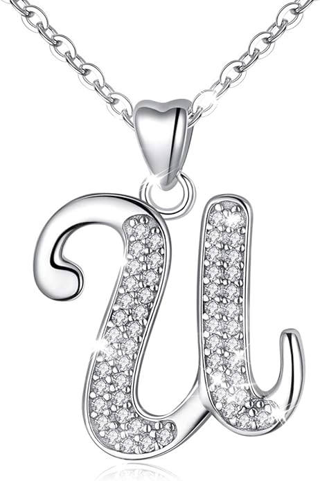 AEONSLOVE 925 Sterling Silver Initial Necklaces for Women, 26 Letters Pendants Necklace Gift for Mother, Daughter, Wife, 18 Inch Chain