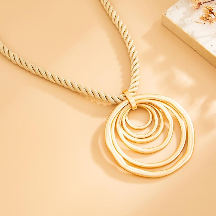 PLOUTOS Statement Modern Geometric Hollow Square Pendant Rope Chain Necklace for Women Bold Fashion Layering Collarbone Jewelry Party Wear Accessory