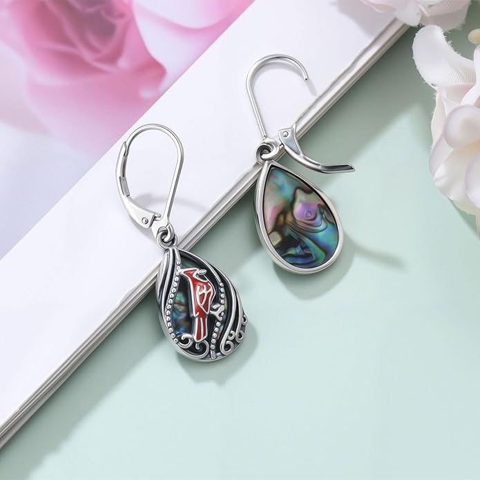 Animal Earrings 925 Sterling Silver Abalone Shell Dangle Drop Earrings Leverback Earrings Cute Animal Jewelry Gifts for Women Girlfriend