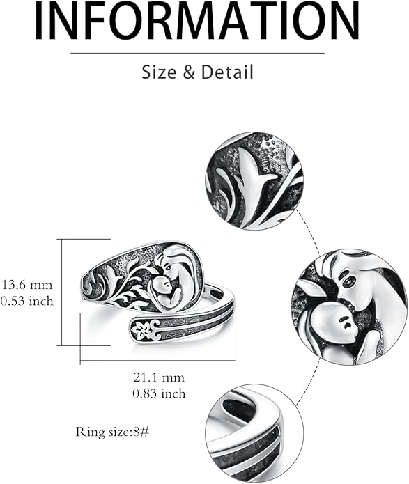 Midari Sun and Moon/Bee/Celtic/Life of Tree/Lotus Spoon Ring for Women 925 Sterling Silver Adjustable Ring Open Ring for Women Men Halloween Birthday Gift