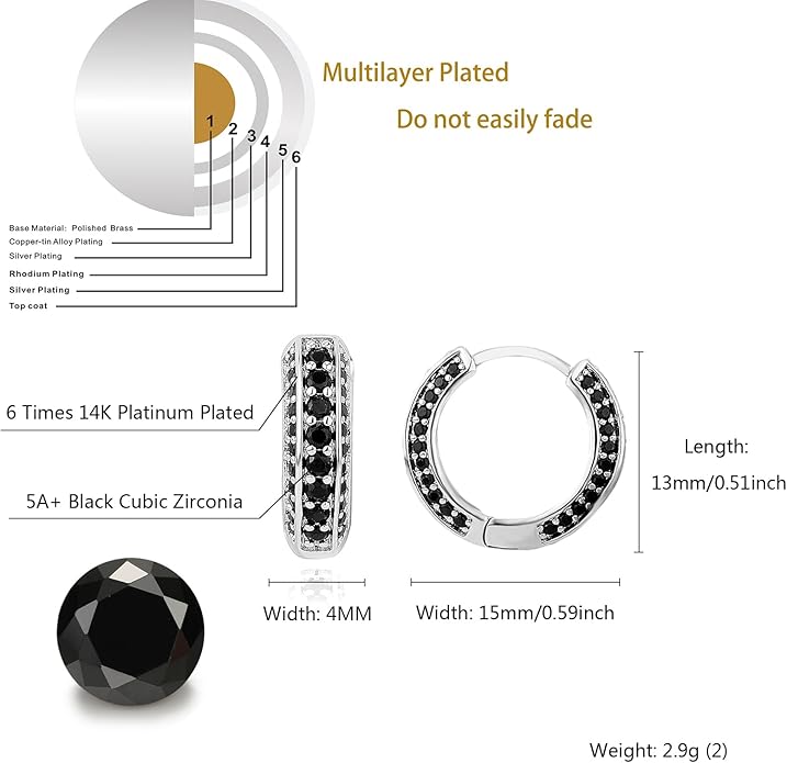 TOPGRILLZ Iced Out Hoop Earrings Cubic Zirconia Huggie Cartilage Cuff Hypoallergenic 14K Gold Plated Luxury Fashion Round Circle Earrings For Men Women