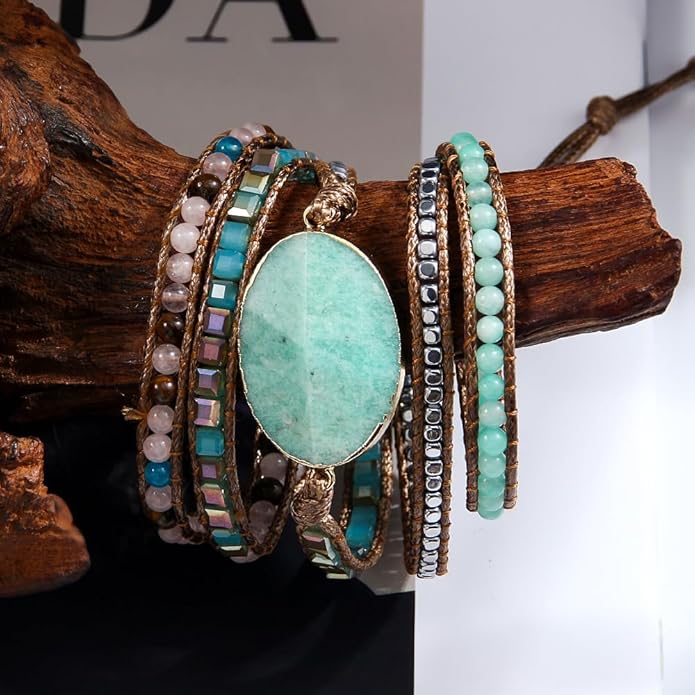 ZOSOJONA Women Wrap Bracelets Boho Natural Stone Jasper Turquoises Strand Bracelet Jewelry Collection