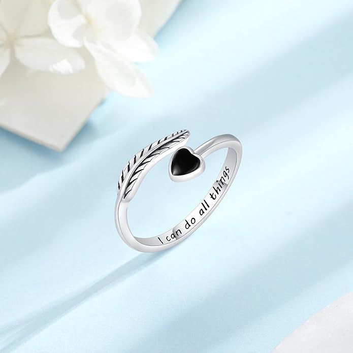 Turquoise/Moss Agate/Moonstone/Black Onyx/Lapis Lazuli/Labradorite/Tiger Eye Feather Ring 925 Sterling Silver Adjustable Ring Western Thumb Rings Vintage Jewelry Gifts for Women