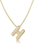 SKQIR Diamond Initial Letter Necklace for Women Bubble Gold Plated Puffy Balloon Alphabet Crystal Zircon Pendant Name Necklace Dainty Charms Trendy Jewelry Gift for Women