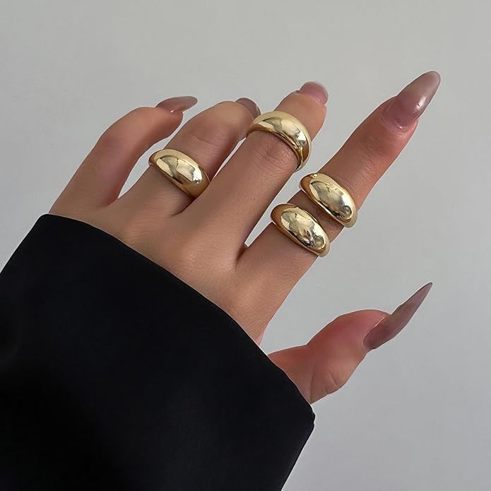 MIFYNN Chunky Gold Rings for Women Gold Silver Adjustable Thick Ring Fashion Statement Ring Open Dome Ring Chunky Silver Rings Geometric Curved Minimalist Simple Rings