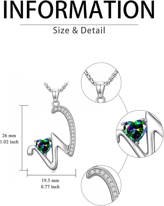 Valentines Day Gifts for Women Alphabet A to Z Initial Birthstone Pendant Necklaces for Women - 18k White Gold Plated Personalized Name Jewelry Valentine Mothers Day Birthday Gifts for Women Her Girlfriend