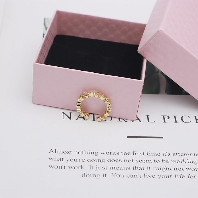 18K Gold Plated Cubiz Zirconia Wedding Engagement Wide Adjustable Band Ring for Women