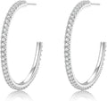 925 Sterling Silver Earrings Large Rhinestone Hoop Earrings Big Cubic Zirconia Hoop Earrings Thin Rhinestones Round Hoop Earrings for Women 20/30/40/50/60/70mm Sparkly Hoops With Crystals for Womens