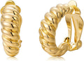 Clip on Earrings Women, 14K Gold Hoop Clip-On Earrings for Women, Hypoallergenic Non Pierced Croissant Earrings
