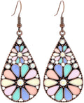 Colorful Green Teardrop Earrings for Women - Bohemian Style Enamel Dangle Earrings Lightweight Fashion Jewelry for Daily/Wedding/Party