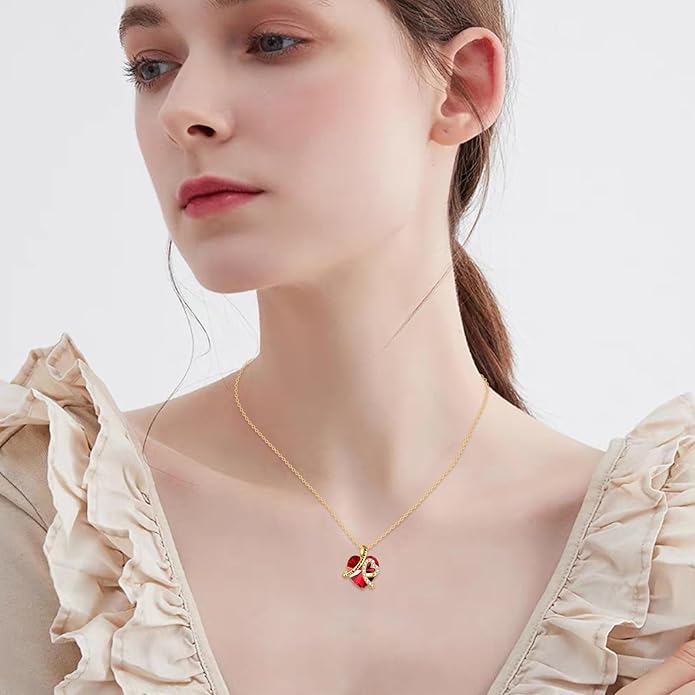 KECHO 14K Real Gold I Love You Forever Necklace Solid Yellow Gold Heart Birthstone Crystal Pendant Jewelry Birthday Mother's Day Anniversary Christmas Gifts for Women