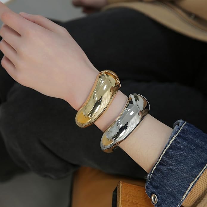 Gold/Silver Cuff Bangle Bracelets For Women Chunky Waterdrop Twisted Hinged Bangle Bracelets Minimalist Arm Cuff Bracelet Jewelry Gifts