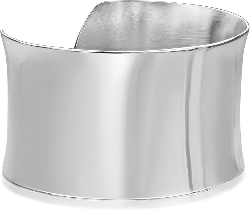 Lavari Jewelers 7 Inches Long Wide Open Cuff Bangle Bracelet for Women I 2.5 Inches in Diameter and 1.5 Inches in Height I Ion Plated Stainless Steel or Satin Finish Bangle for Her I Wide Bracelet