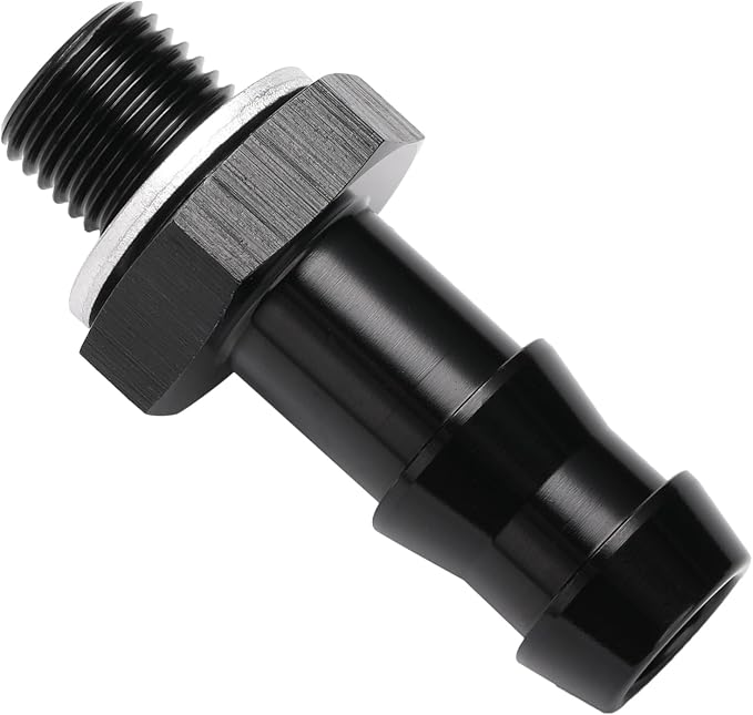 M10x1.0 Male Metric to 3/8 Barb Fuel Pump Outlet Adapter Fitting Aluminum Black - Image 3