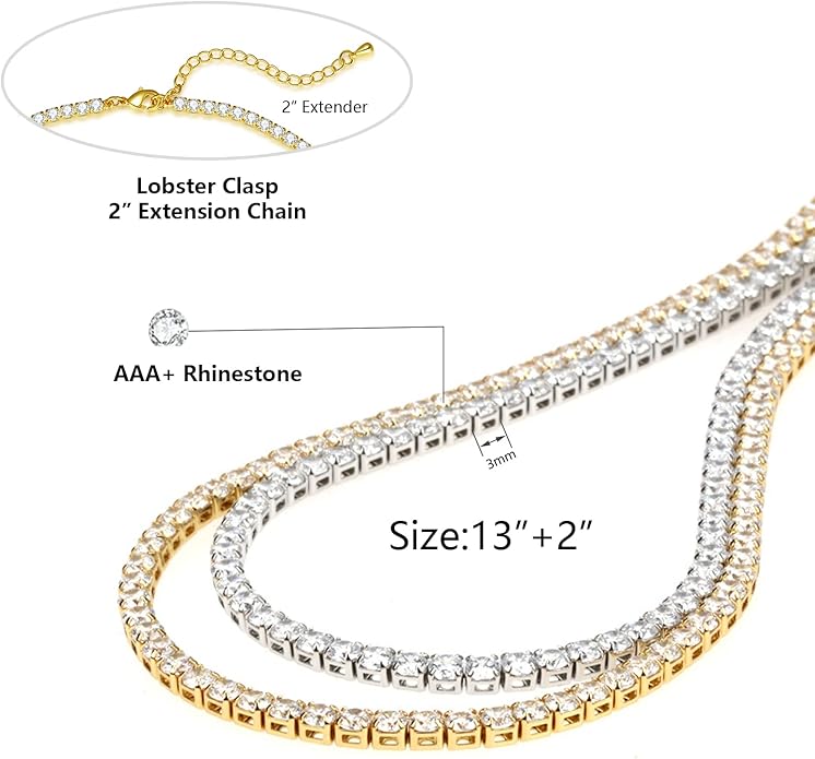 Tennis Necklace Bracelet for Women, Dainty Sterling Sliver Choker Necklace Crystal Link Bracelet Stud Earrings for Women Wedding Jewelry for Bride Jewelry Set Accessories