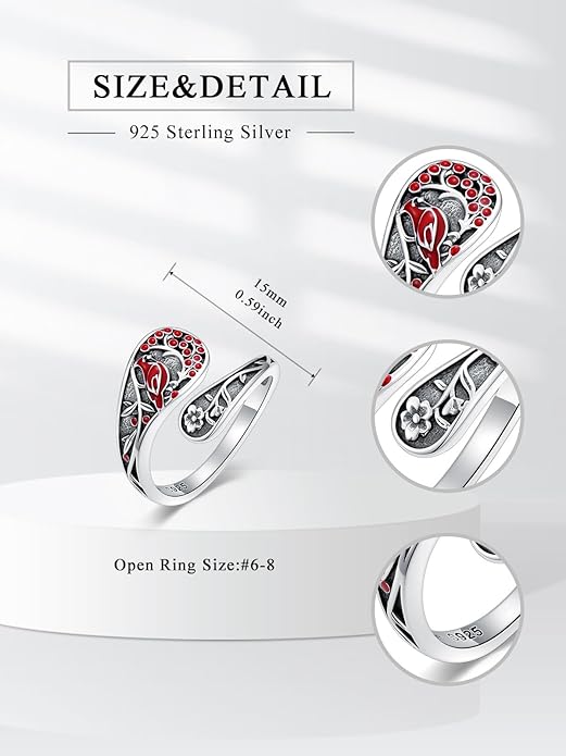 Vintage Adjustable Thumb Rings 925 Sterling Silver Sunflower/Red Cardinal/Butterfly/Turtle/Skull Ring Jewelrry for Women Men
