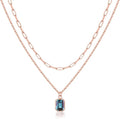 Layered Birthstone Necklace for Women Girls, 14K Gold-Plated Paperclip Chain Choker Necklace with Rectangle Birthstone Pendant Birthday Gifts for Women Girls Dainty Small