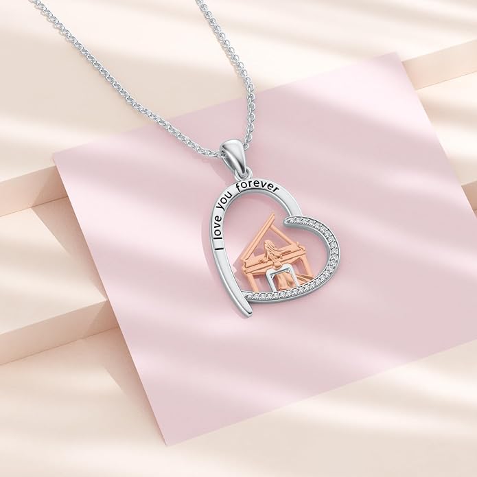 Violinist Necklace Sterling Silver Music Crystal Jewelry Saxophone Cello Violin Piano Flute Music Note Necklace Music Gifts for Women Girl Daughter