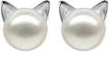 Wicary Cat Earrings Sterling Silver Pearl Earrings for Women Cat Stud Earring for Cat Lovers