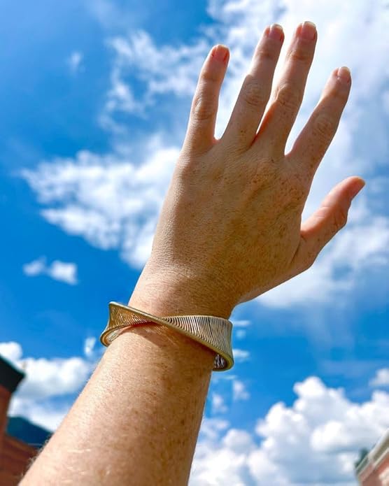 PERNNLA PEARL Dainty Gold Bar Bracelet for Women Simple Delicate Thin Cuff Bangle Hook Bracelet 18K Gold Plated Handmade Minimalist Jewelry