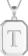 YL Initial Necklace 925 Sterling Silver Square/Round/Heart Letter Pendant A-Z Alphabet Polished Jewelry for Women