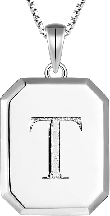 YL Initial Necklace 925 Sterling Silver Square/Round/Heart Letter Pendant A-Z Alphabet Polished Jewelry for Women