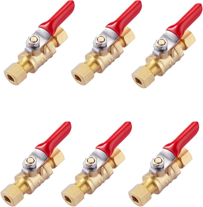 6 Pcs Lead-Free Brass Mini Ball Valve Shut Off Switch, 1/4 inch Compression | by LitOrange
