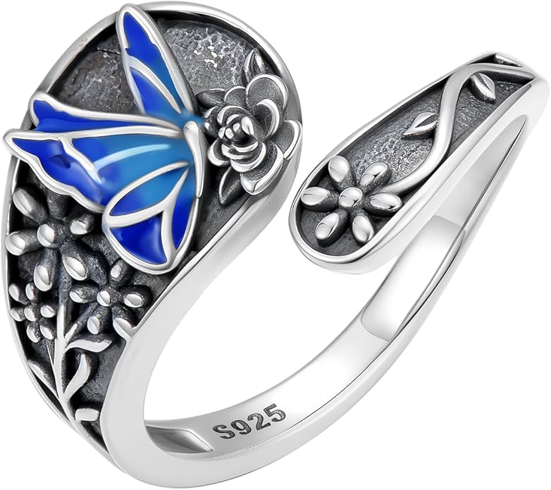 Vintage Adjustable Thumb Rings 925 Sterling Silver Sunflower/Red Cardinal/Butterfly/Turtle/Skull Ring Jewelrry for Women Men
