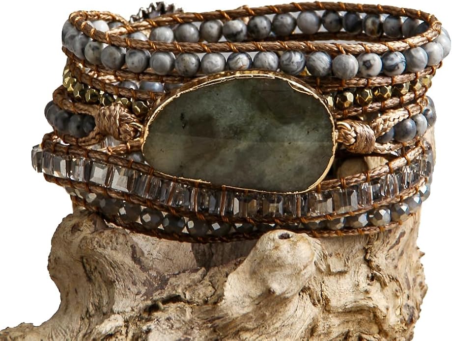 ZOSOJONA Women Wrap Bracelets Boho Natural Stone Jasper Turquoises Strand Bracelet Jewelry Collection
