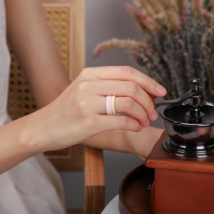 Egnaro Women's Bridal Rings Sets, Inner Arc Ergonomic Breathable Design Silicone Rubber Wedding Bands