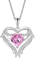 FJ Heart Angel Wings Pendant Necklace 925 Sterling Silver Birthstone Jewelry Gifts for Women