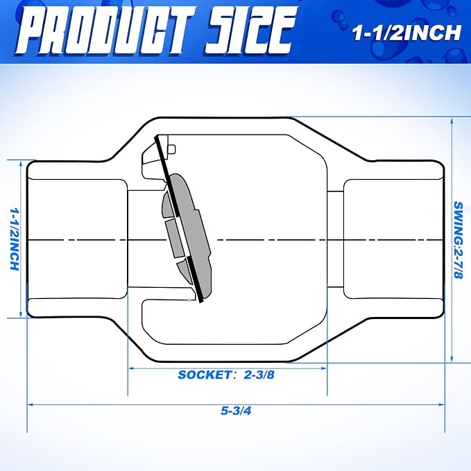 Geetery 2 Pcs 1-1/2'' PVC Check Valve Slip Swing No Spring Back Flow Preventer - Image 2