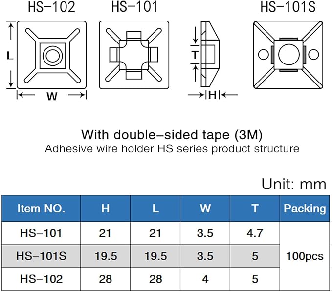 XHF 100 PCS 3/4" White Self Adhesive Cable Zip Tie Mounts Wire Cable Clips - Image 6