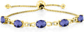 Gem Stone King 7X5MM Oval Cut Gemstone Birthstone and Accent Lab Grown Diamond Tennis Bracelet For Women In 18K Yellow Gold Plated Silver | Adjustable Bolo Bracelet For Women | Easy-On Easy-Off