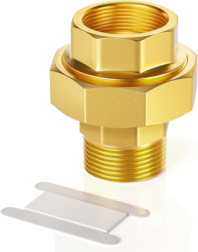 GASHER 1-1/2" NPT Brass Union Pipe Fitting | 1-1/2 Inch Male x 1-1/2 Inch by GASHER