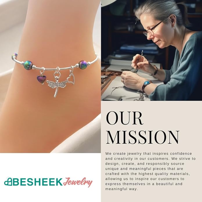 BESHEEK Rainbow Anklet Bracelet Hue Twisted Hematite and Round Artisan Beaded Anklet with Extension Handmade Hypoallergenic Beach Gala Wedding Style Jewelry