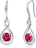 FANCIME Valentines Day Gift Dangle Drop Earrings 925 Sterling Silver Dainty Infinity Round Gemstone Birthstone Jewelry Birthday Gifts for Her Women