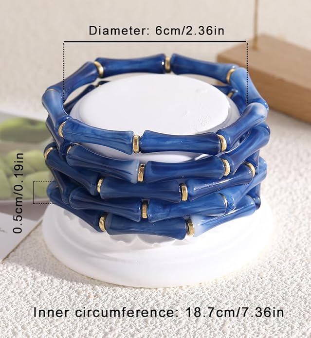 iF YOU 6pcs Chunky Acrylic Bangle Bracelets for Women, Resin Bamboo Brown Stretchy Bracelet Stack, Fashion Jewelry for Women