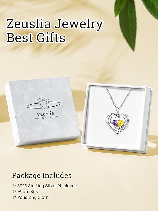 Valentine's Day Gifts for Wife 925 Sterling Silver Double Birthstone Pendant Necklaces I Love You for Always and Forever Necklace Anniversary Birthday Gifts for Wife Girlfriend Mom Her