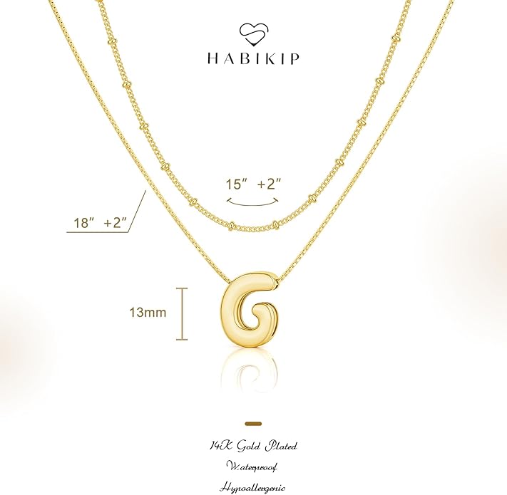 Initial 14K Gold Plated Necklaces for Women, Layered Bubble Letter A-Z Necklace Pendant Choker Necklaces for Women Trendy Monogram Name Necklace Personalized Jewelry for Women