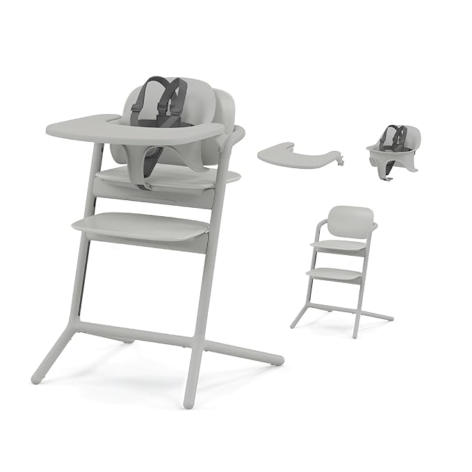 Cybex LEMO High Chair 3-in-1 Set with Baby Set + Snack Tray - Modern Design, One-Hand Depth & Height Adjustment & Anti-Tip Wheels - from 6 Months, Convertible to Adult Chair, Suede Grey