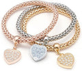 Crystal Charms Multilayer Bracelets - 3PCS Gold/Silver/Rose Gold Corn Chain Bracelet for Women, Tree of Life Heart Shaped Stretch Bracelet