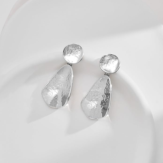 YUJIE Gold Plated Earrings for Women Geometric Chunky Dangle Earring Trendy Silvery Two-Tone Statement Jewelry