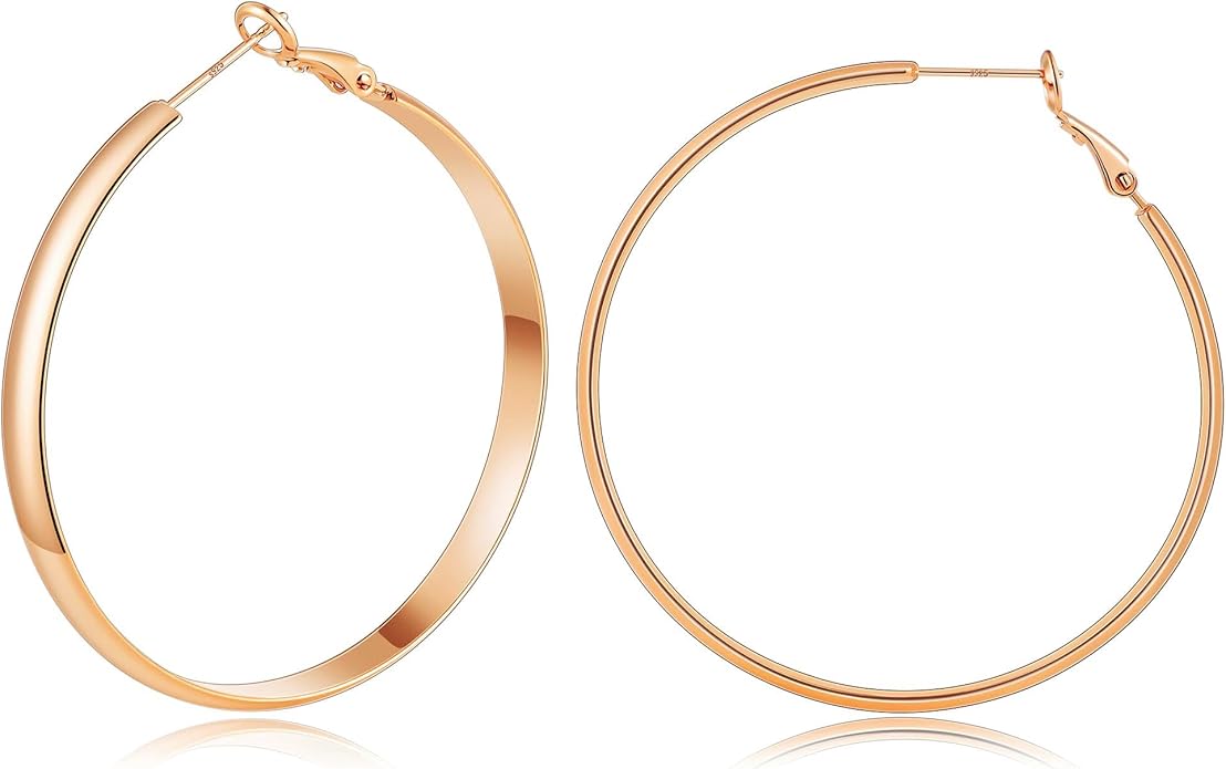 Gacimy 14K Gold Plated Hoop Earrings for Women, 14k Real Gold Plated with 925 Sterling Silver Post, Hypoallergenic Lightweight Thick Hoops Earrings for Women Trendy