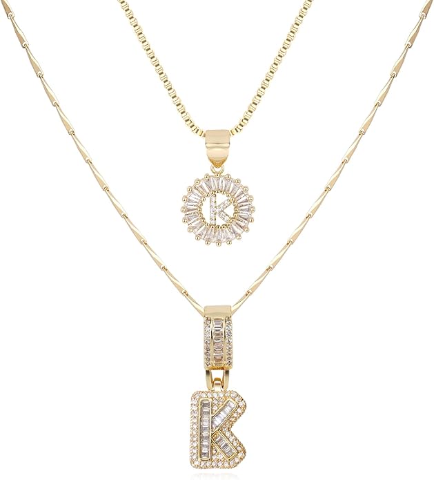 14K Gold Plated Alphabet Necklace Cubic Zirconia Letter Pendant, Personalized Name Jewelry Gift for Women, Customizable A-Z, Birthday/Mothers Day Gifts for Womens